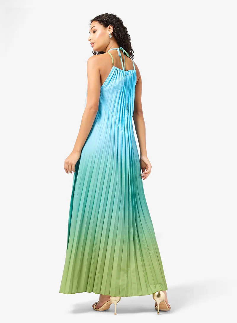 Ginger Halter Neck Plisse Ombre Maxi Dress